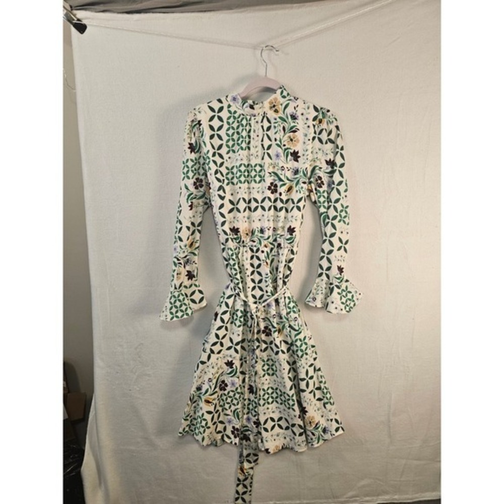 Ann Taylor Women's Floral Print‎ Mock Neck Long Sleeve Belted Dress #1519